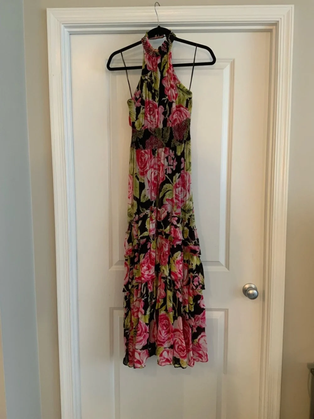 Free People Black Halter Maxi Dress with Pink Floral Print - Picture 3 of 6